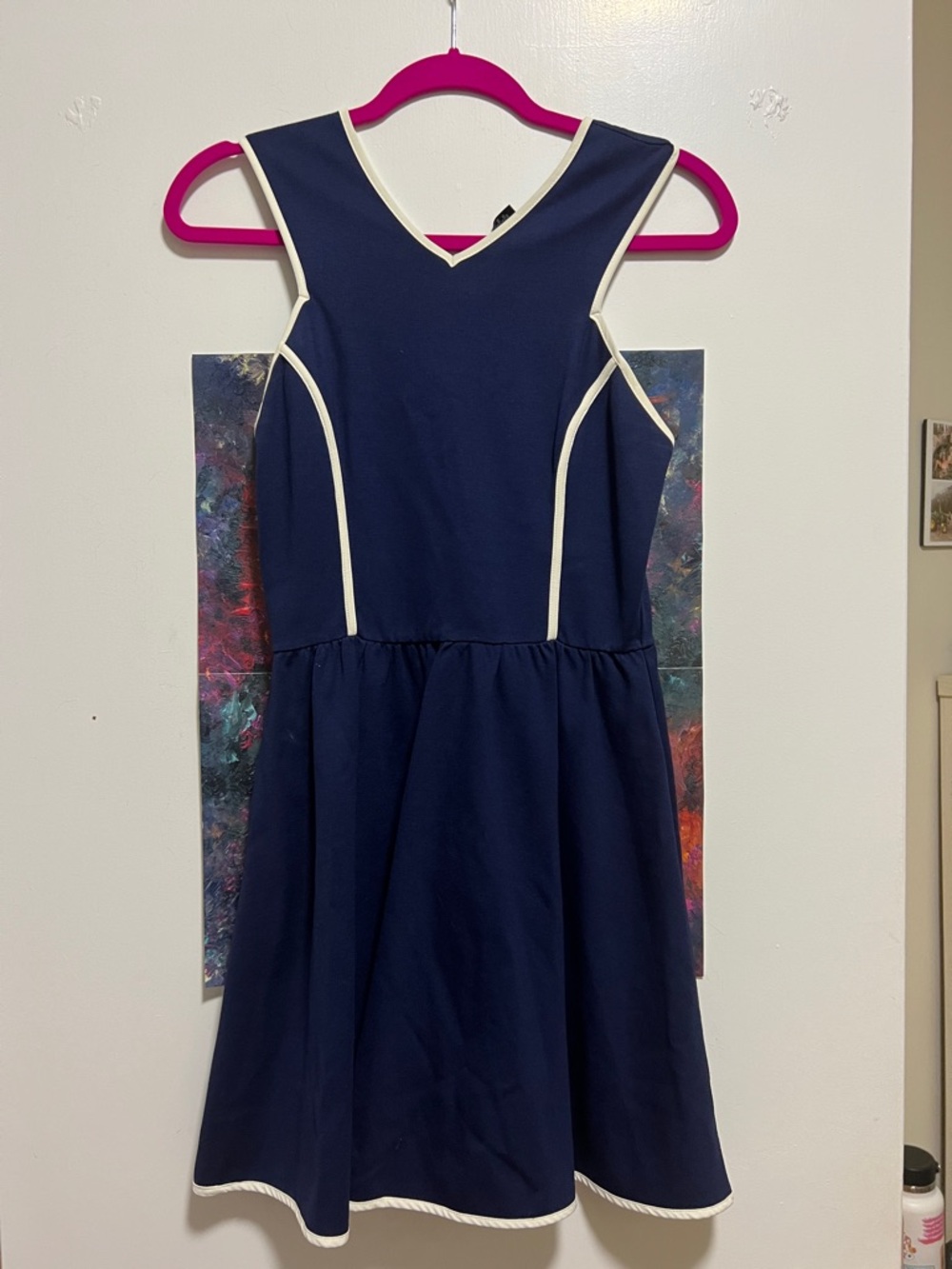 Aqua Navy Dress with White Trim - Sleeveless Fit-and-Flare